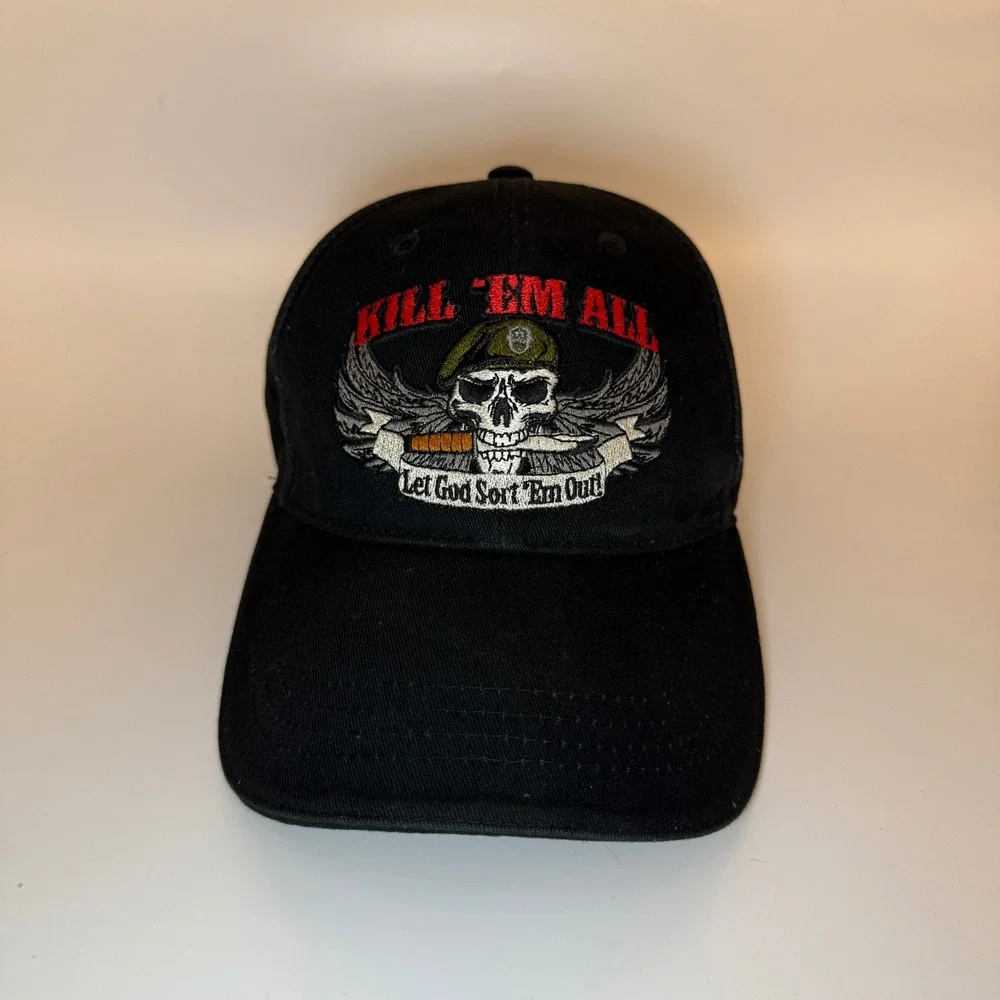 Rothco Kill Em All Skull Let God Sort Em Out Black Cotton Baseball Cap Mens OSFA